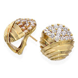 Jose Hess 18k Yellow Gold 0.96ctw Diamond Cluster Retro Swirl Design Earrings