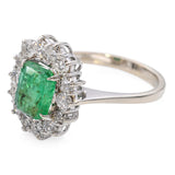 Vintage 18k White Gold 1.49ct Emerald and 0.42tcw Diamond Halo Ring