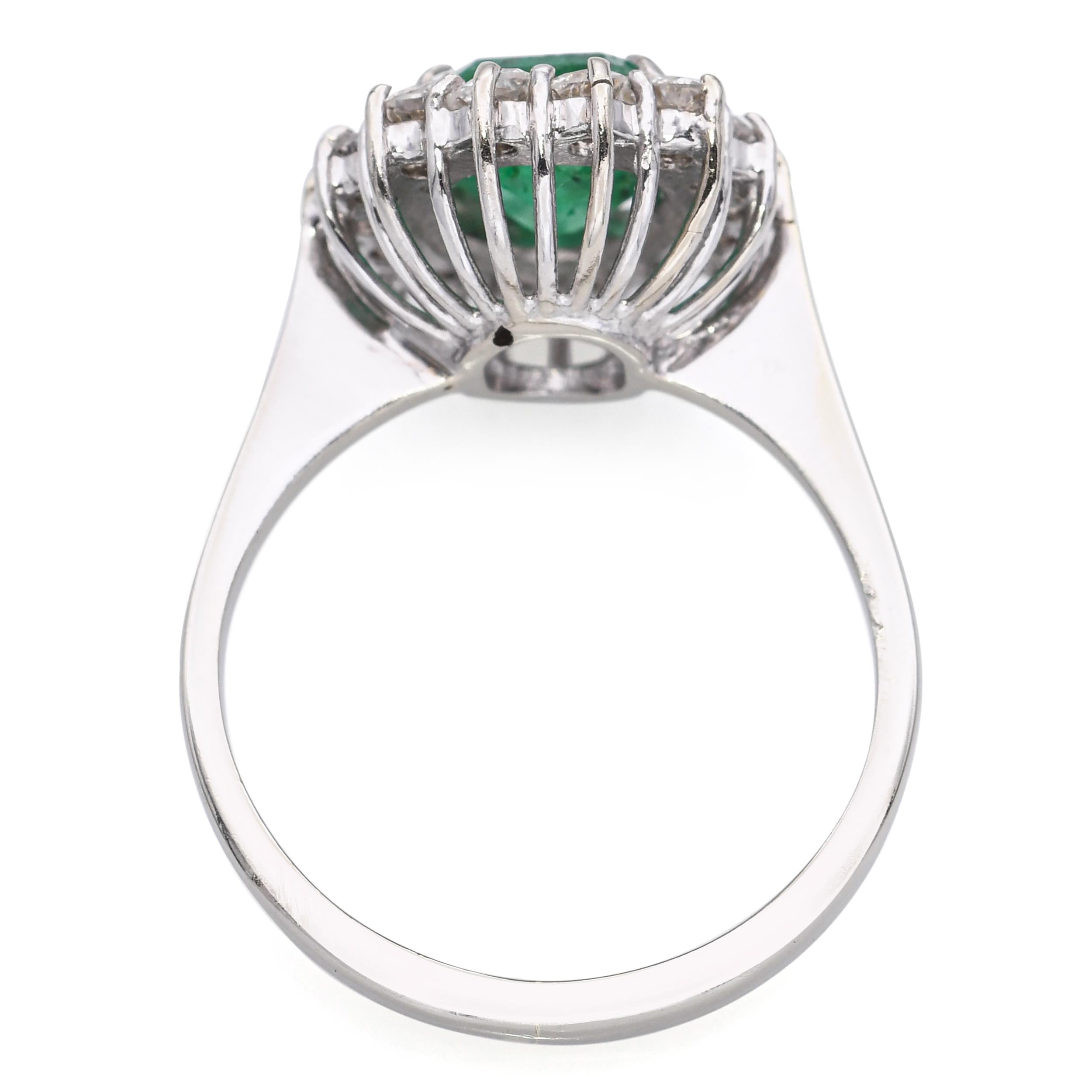 Vintage 18k White Gold 1.49ct Emerald and 0.42tcw Diamond Halo Ring