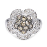 18k White Gold Brown And White  Diamond Floral Ring