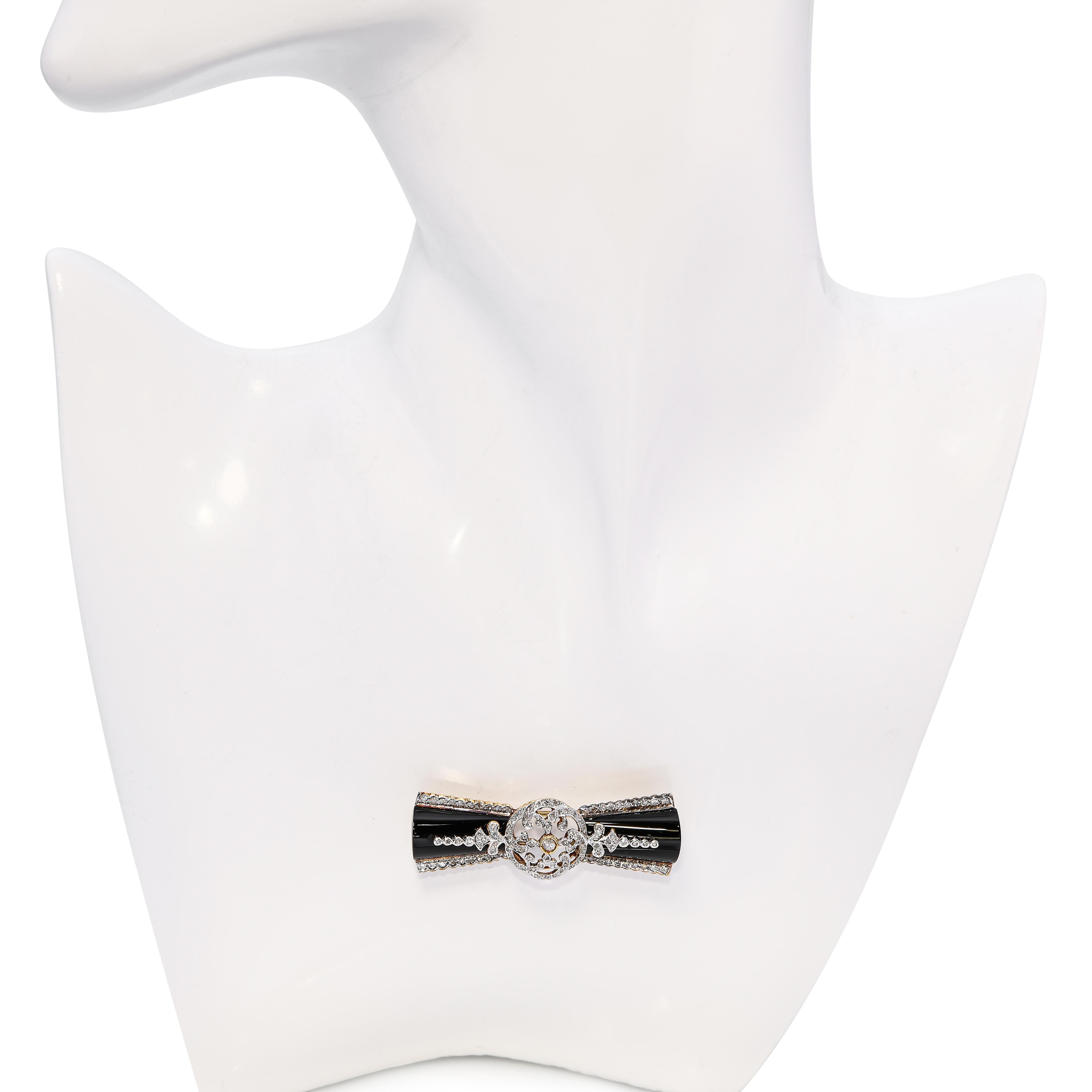 Vintage 14k Yellow Gold Jet and Diamond Brooch