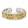 18k Brushed Two Tone Gold Emerald & Diamond Hinged Cuff Bracelet