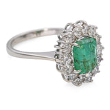Vintage 18k White Gold 1.49ct Emerald and 0.42tcw Diamond Halo Ring