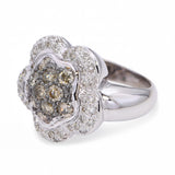 18k White Gold Brown And White  Diamond Floral Ring