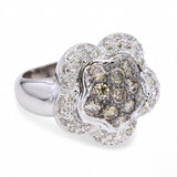 18k White Gold Brown And White  Diamond Floral Ring