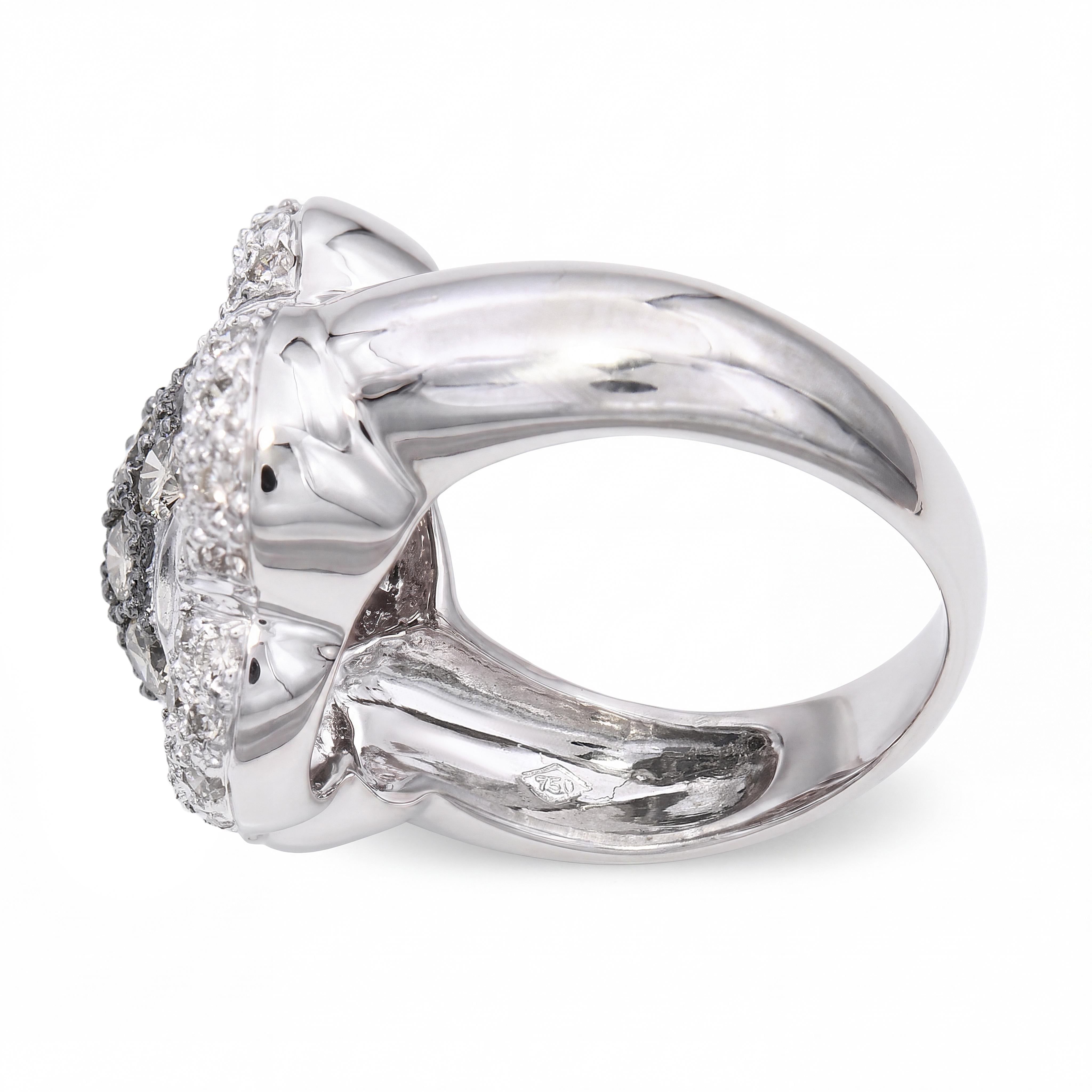 18k White Gold Brown And White  Diamond Floral Ring