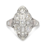 Art Deco Platinum Old European Cut Diamond Geometric Dinner Ring