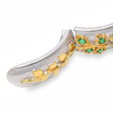 18k Brushed Two Tone Gold Emerald & Diamond Hinged Cuff Bracelet