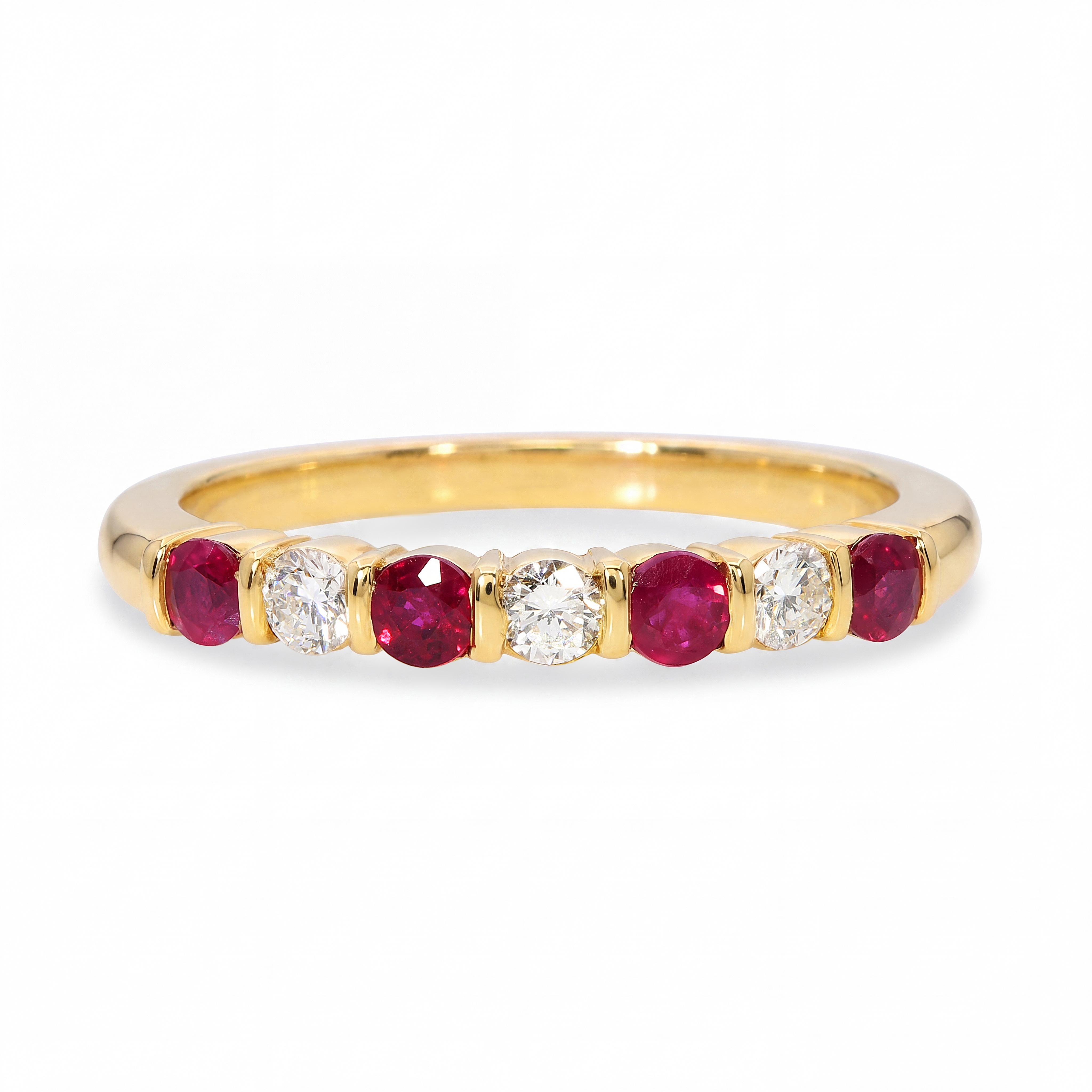18k Yellow Gold Ruby and Diamond Half Band Ring