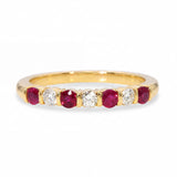 18k Yellow Gold Ruby and Diamond Half Band Ring