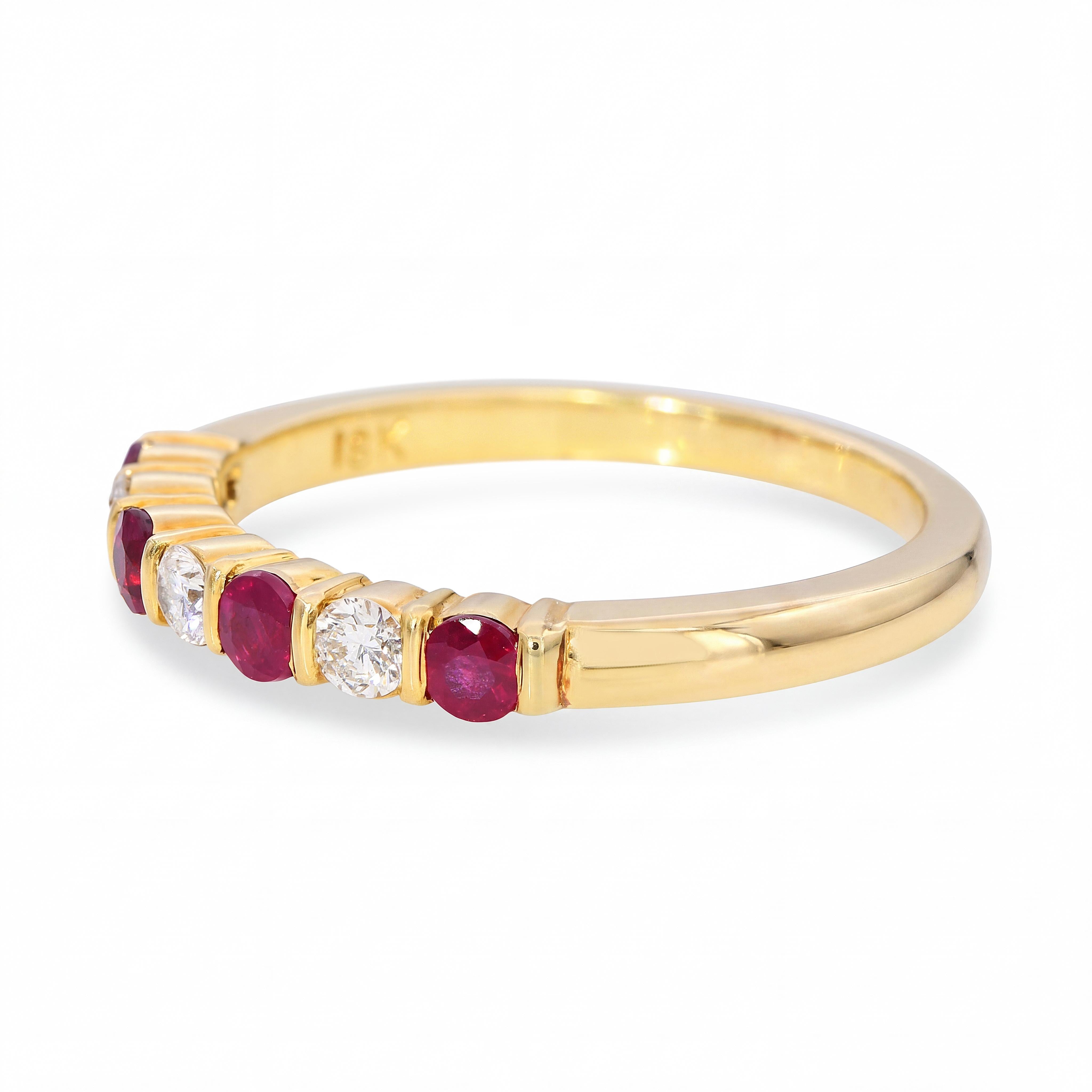 18k Yellow Gold Ruby and Diamond Half Band Ring