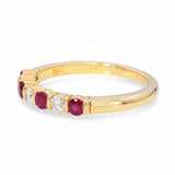 18k Yellow Gold Ruby and Diamond Half Band Ring
