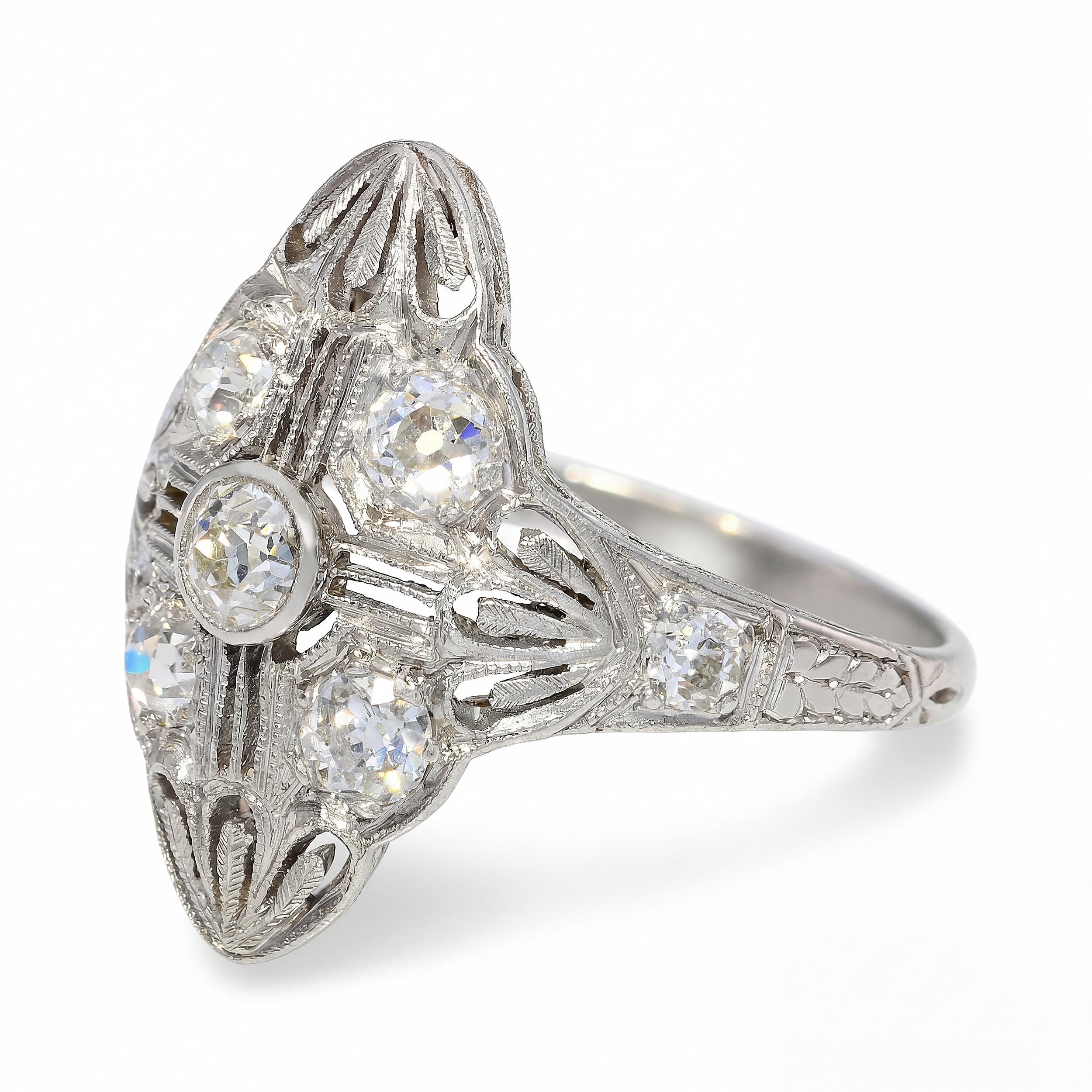 Art Deco Platinum Old European Cut Diamond Geometric Dinner Ring