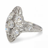 Art Deco Platinum Old European Cut Diamond Geometric Dinner Ring