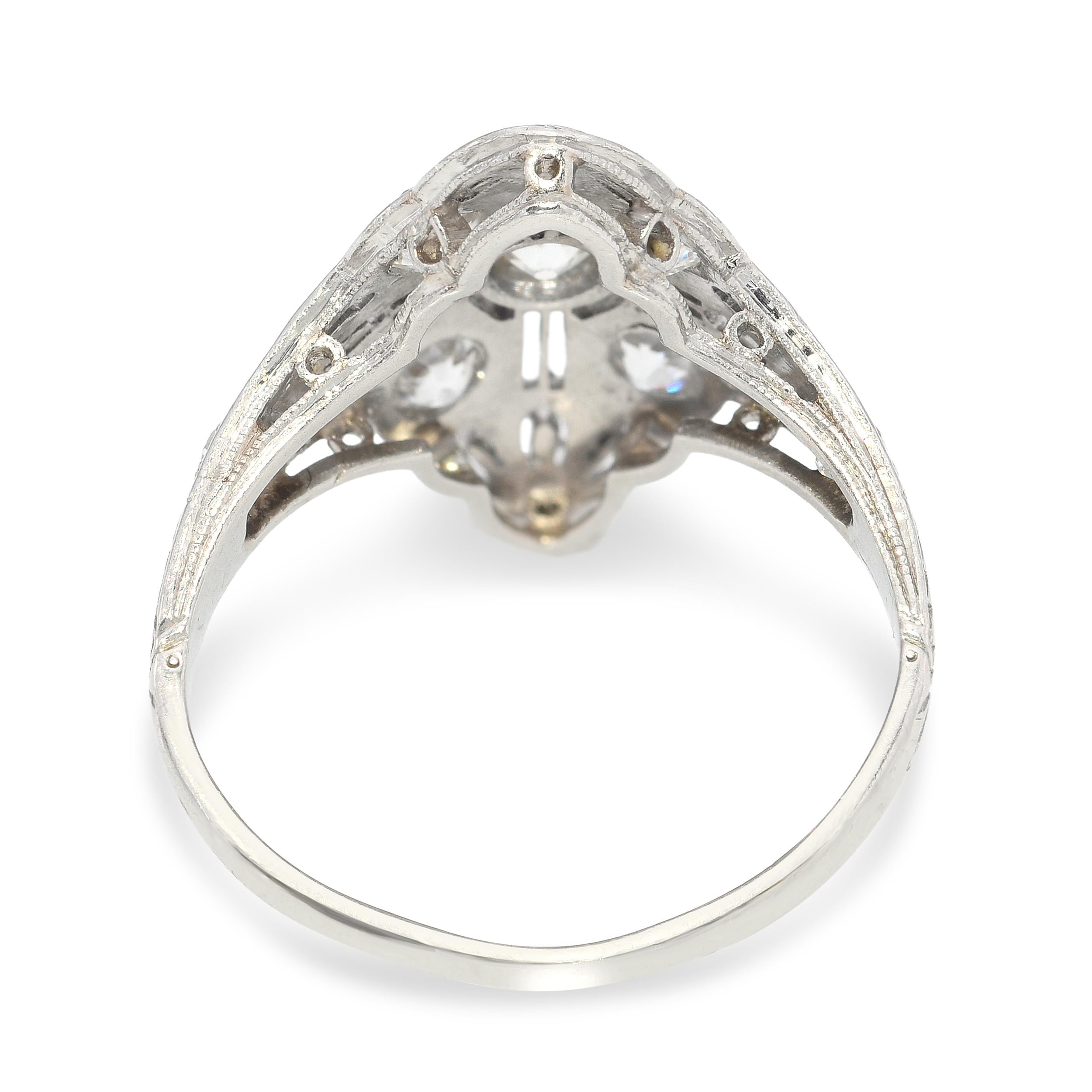 Art Deco Platinum Old European Cut Diamond Geometric Dinner Ring