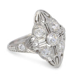 Art Deco Platinum Old European Cut Diamond Geometric Dinner Ring
