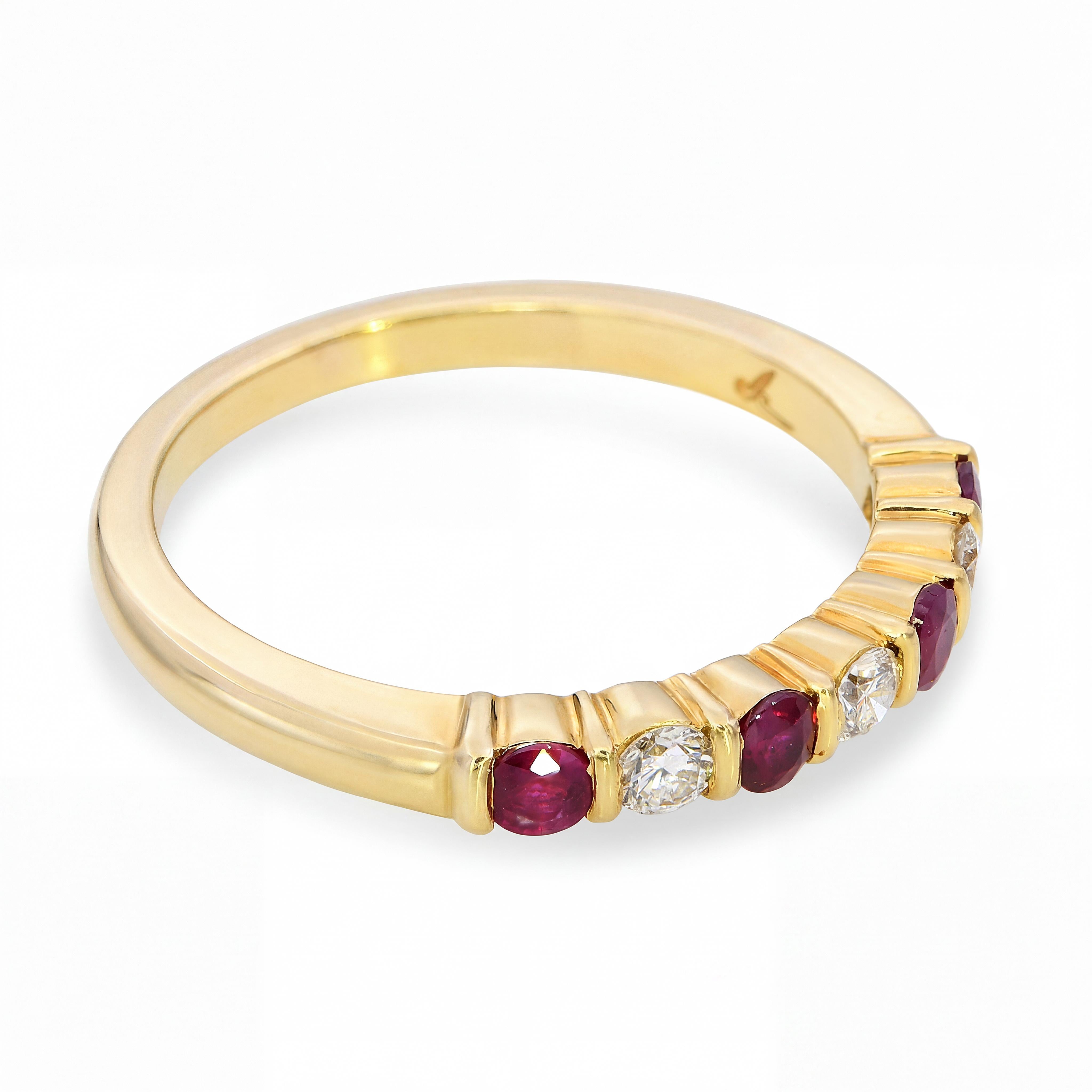18k Yellow Gold Ruby and Diamond Half Band Ring