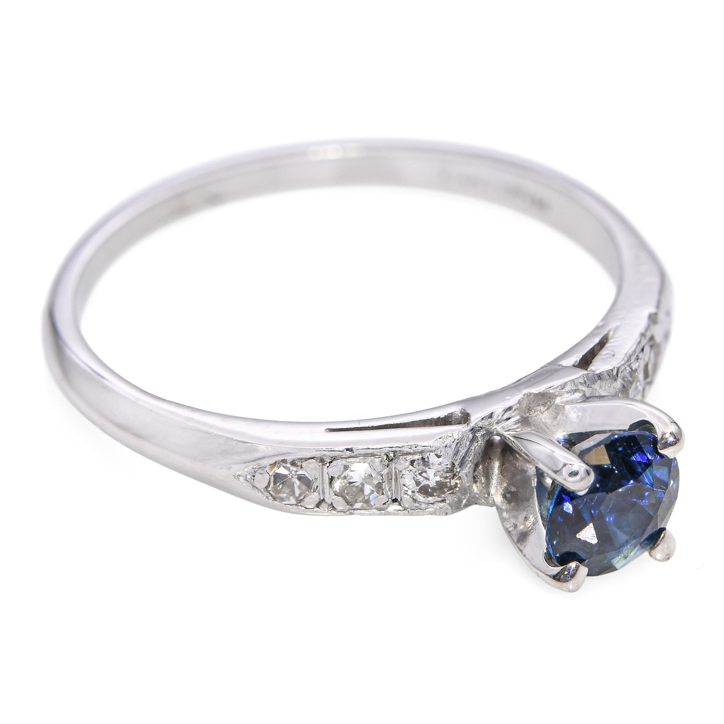 Vintage Platinum 0.51tcw Sapphire and Diamond Engagement Ring