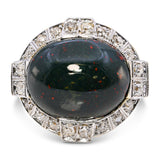 Vintage 9k Two Tone Gold Bloodstone Cabochon & Old Euro Cut Diamond Ring