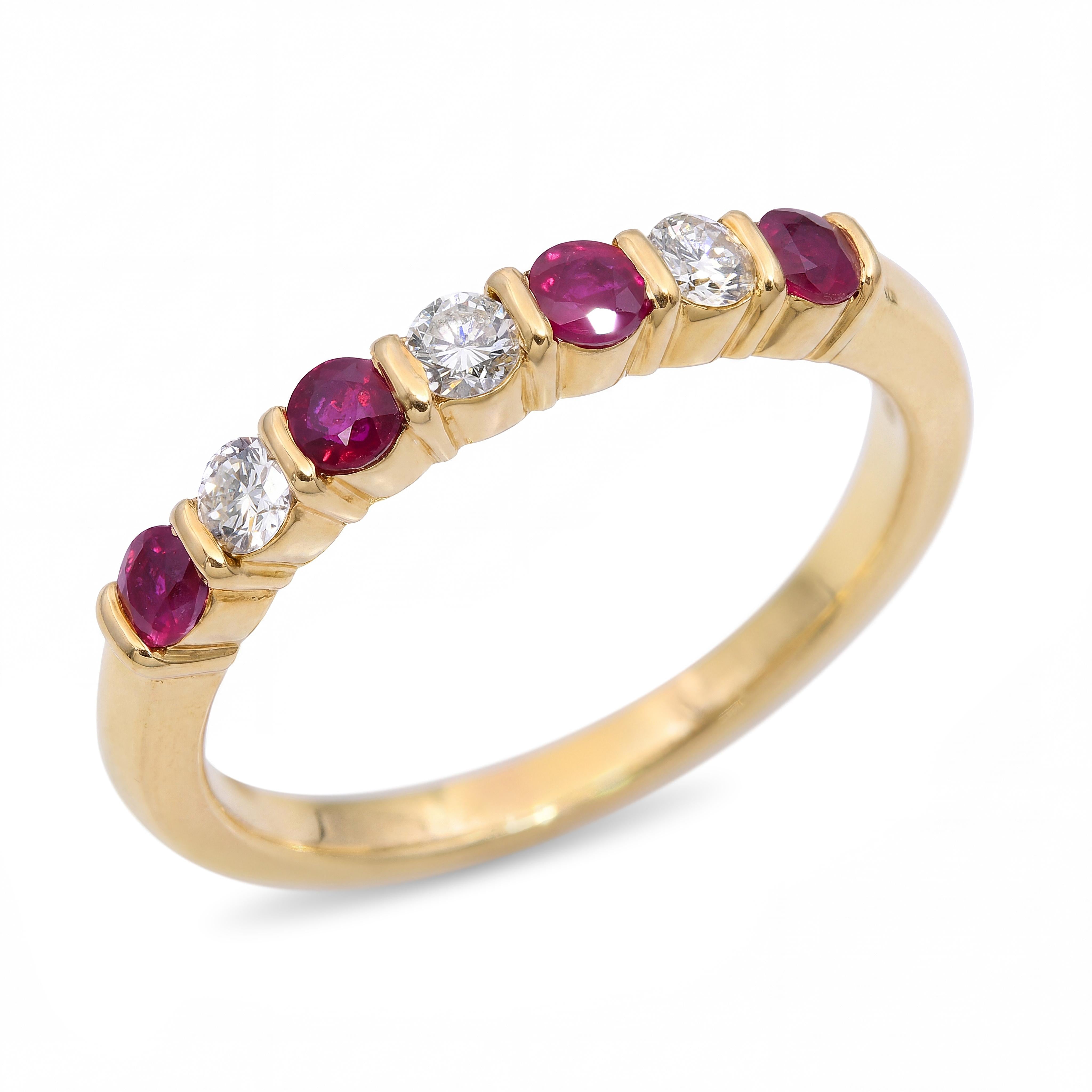 18k Yellow Gold Ruby and Diamond Half Band Ring