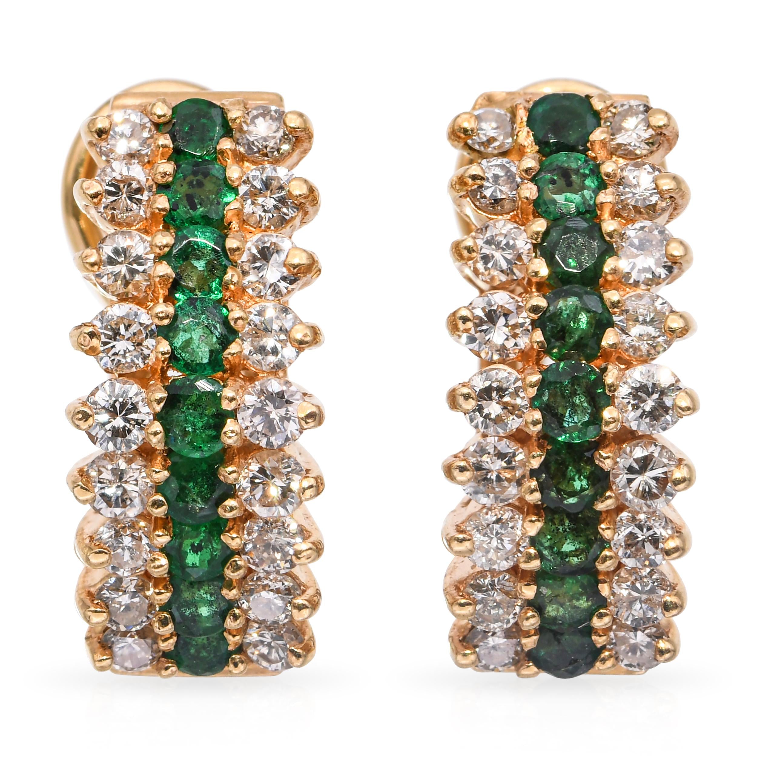 Vintage 14k Yellow Gold 1.08tcw Diamond and 0.64tcw Emerald Earrings