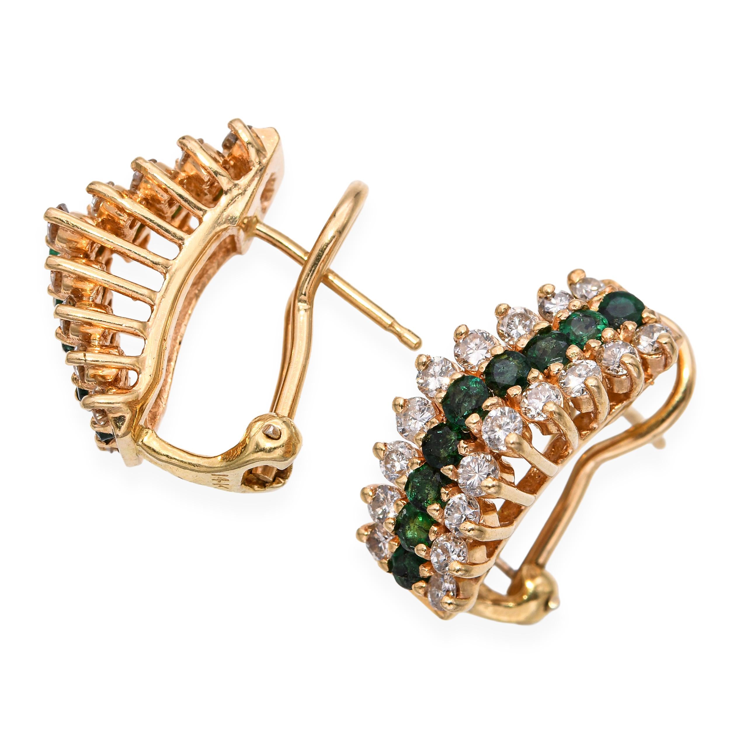 Vintage 14k Yellow Gold 1.08tcw Diamond and 0.64tcw Emerald Earrings