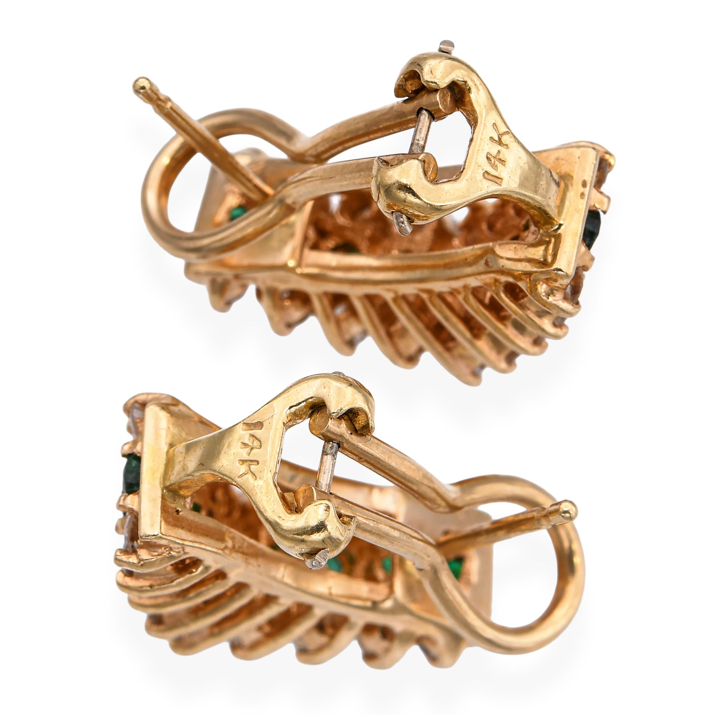 Vintage 14k Yellow Gold 1.08tcw Diamond and 0.64tcw Emerald Earrings