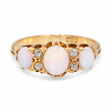 Antique 18k Yellow Gold Australian Opal and Old Mine Cut Diamond Ring