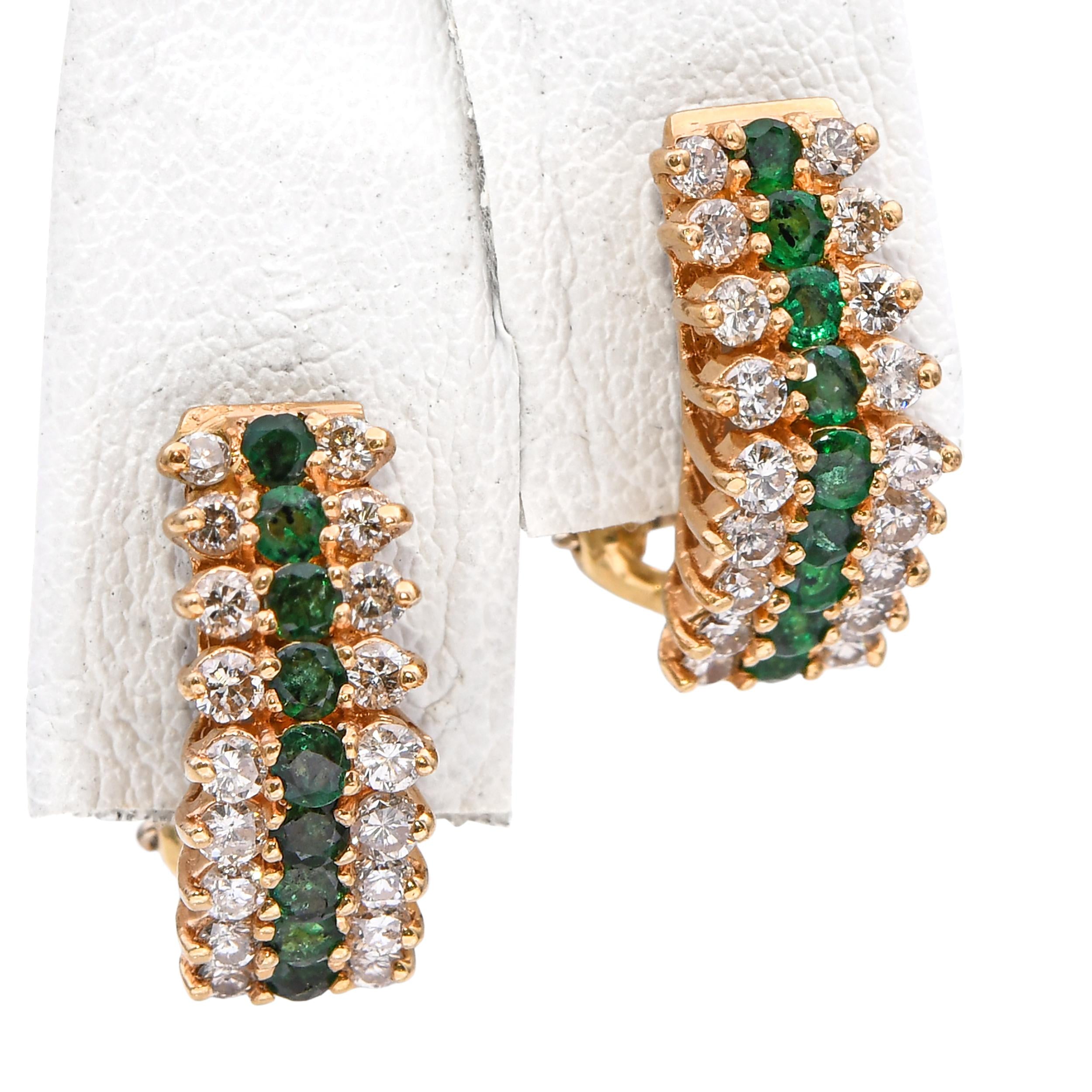 Vintage 14k Yellow Gold 1.08tcw Diamond and 0.64tcw Emerald Earrings