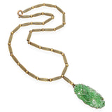Vintage 14k Yellow Gold Carved Jade Pendant Necklace