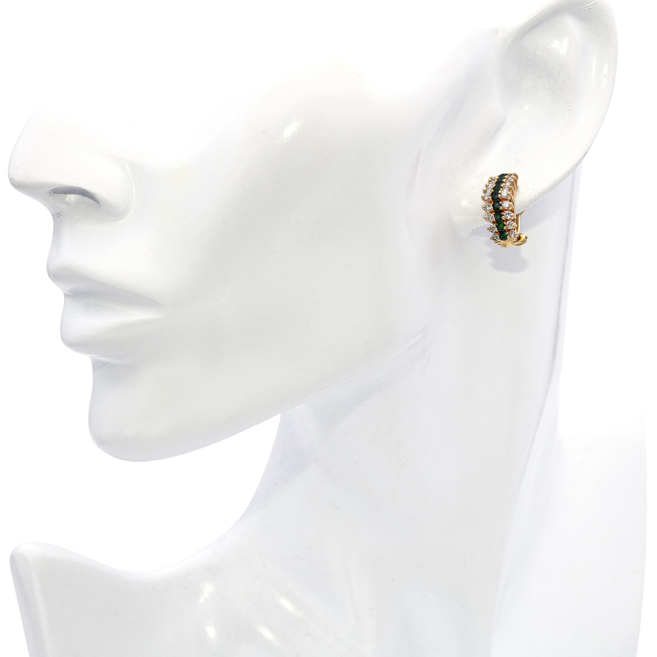 Vintage 14k Yellow Gold 1.08tcw Diamond and 0.64tcw Emerald Earrings