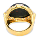 Vintage 9k Two Tone Gold Bloodstone Cabochon & Old Euro Cut Diamond Ring