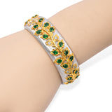 18k Brushed Two Tone Gold Emerald & Diamond Hinged Cuff Bracelet