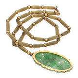 Vintage 14k Yellow Gold Carved Jade Pendant Necklace