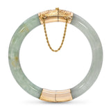 Vintage Yellow Gold GIA Type A Green Jadeite Hinged Bangle Bracelet