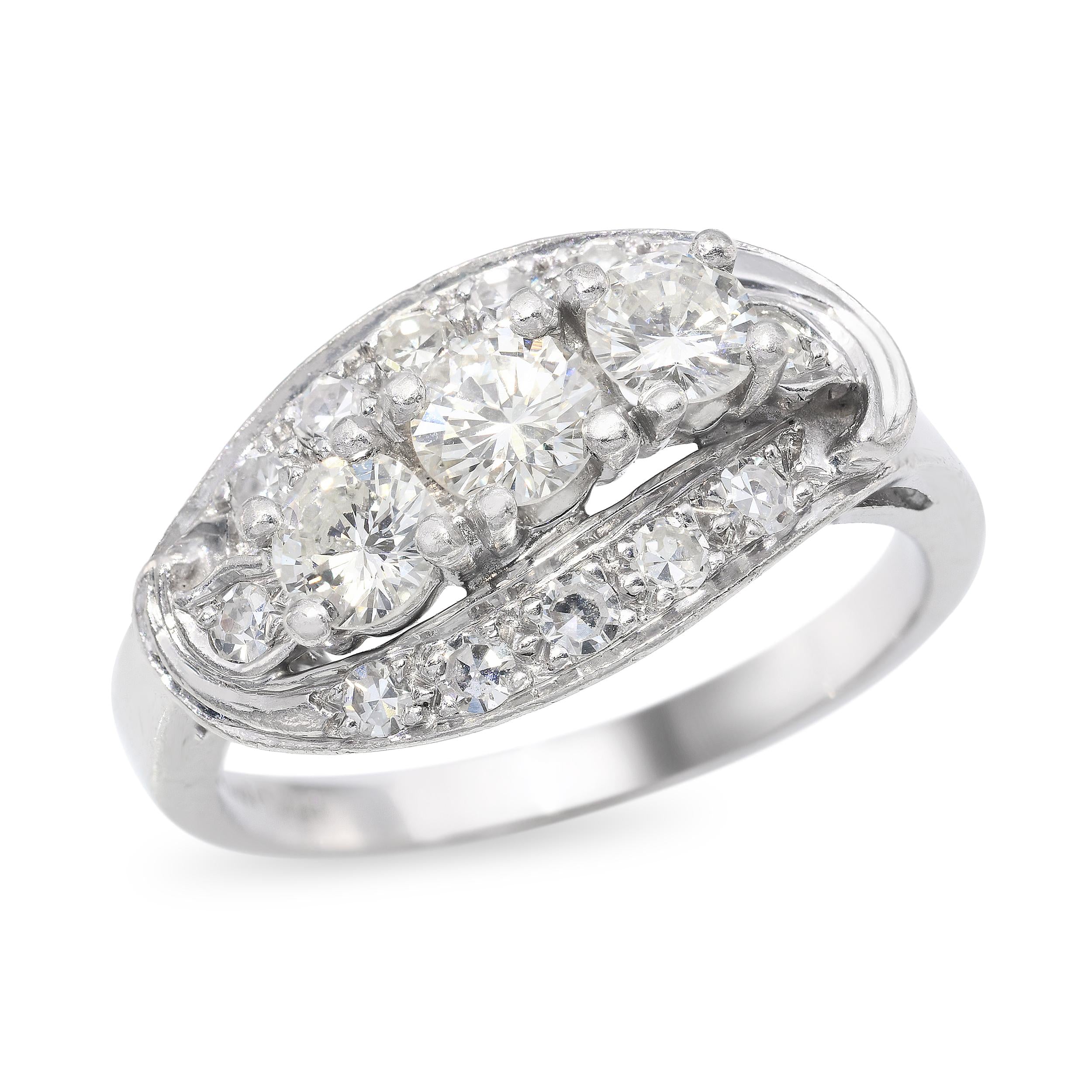 Vintage Platinum 1.0ctw Diamond Cluster Ring