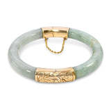 Vintage Yellow Gold GIA Type A Green Jadeite Hinged Bangle Bracelet