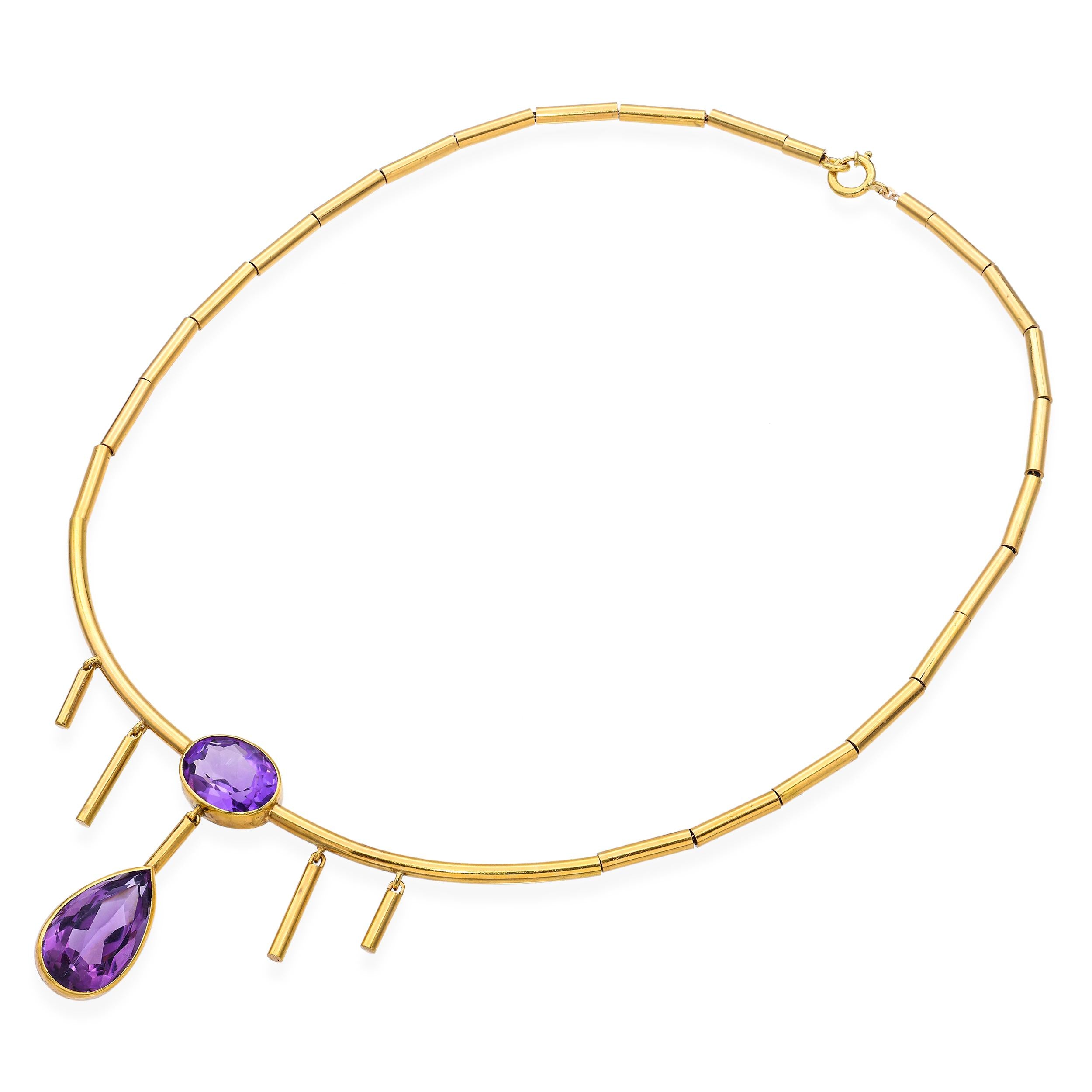Vintage 18k Yellow Gold Amethyst Drop Necklace