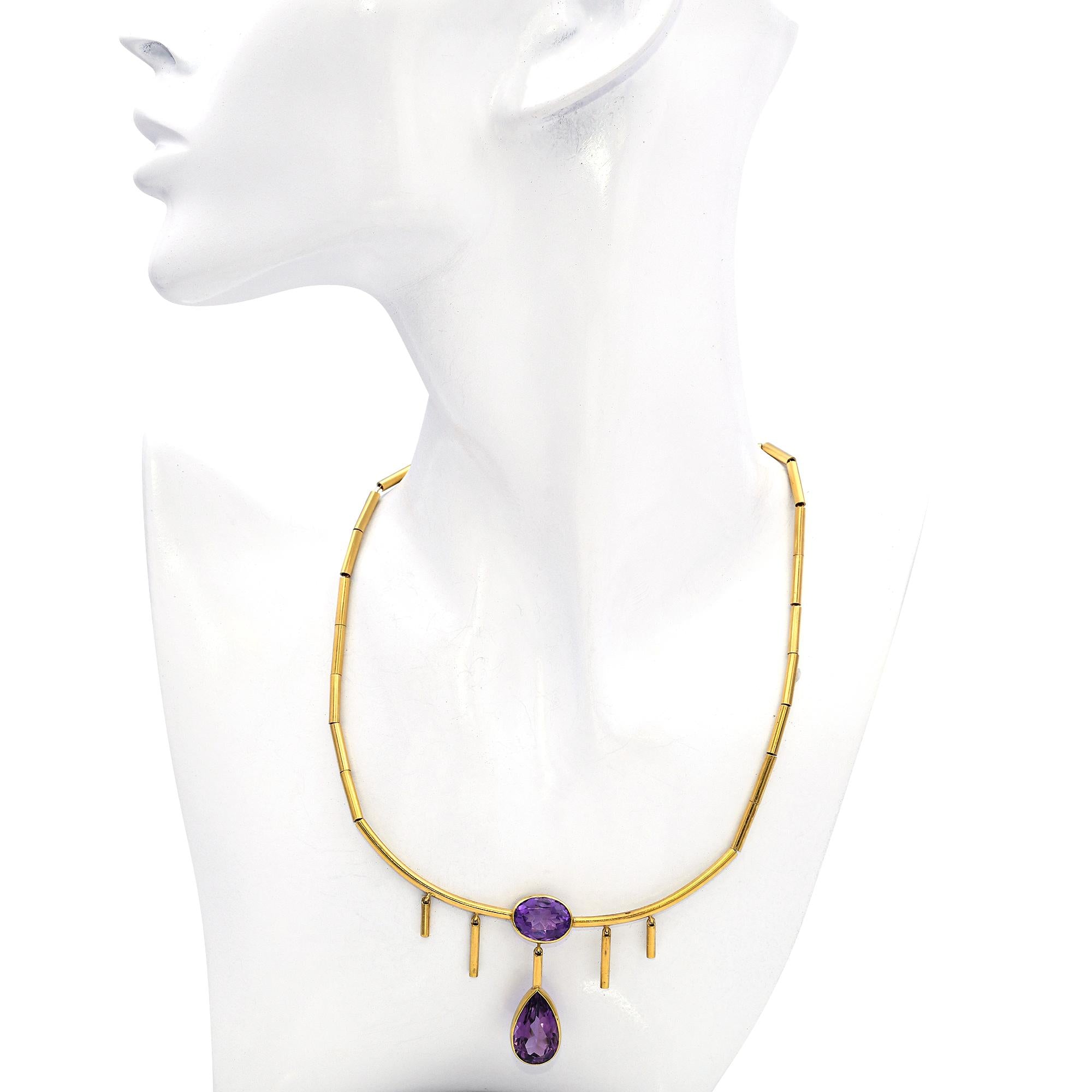 Vintage 18k Yellow Gold Amethyst Drop Necklace