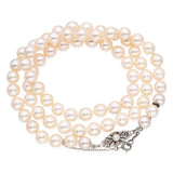 Antique 18k White Gold Diamond Clasp Pearl Strand Necklace