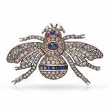 Vintage Silver & 9k Yellow Gold 3.62tcw Diamond & 3.63tcw Sapphire Bee Brooch