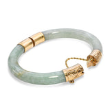 Vintage Yellow Gold GIA Type A Green Jadeite Hinged Bangle Bracelet