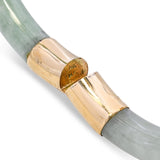 Vintage Yellow Gold GIA Type A Green Jadeite Hinged Bangle Bracelet