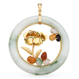 Vintage 14k Yellow Gold Multicolored Jade Flower Pendant