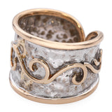Vintage Ming's 14k Two-Tone Gold Hammered and Chased Motif Open Band Ring