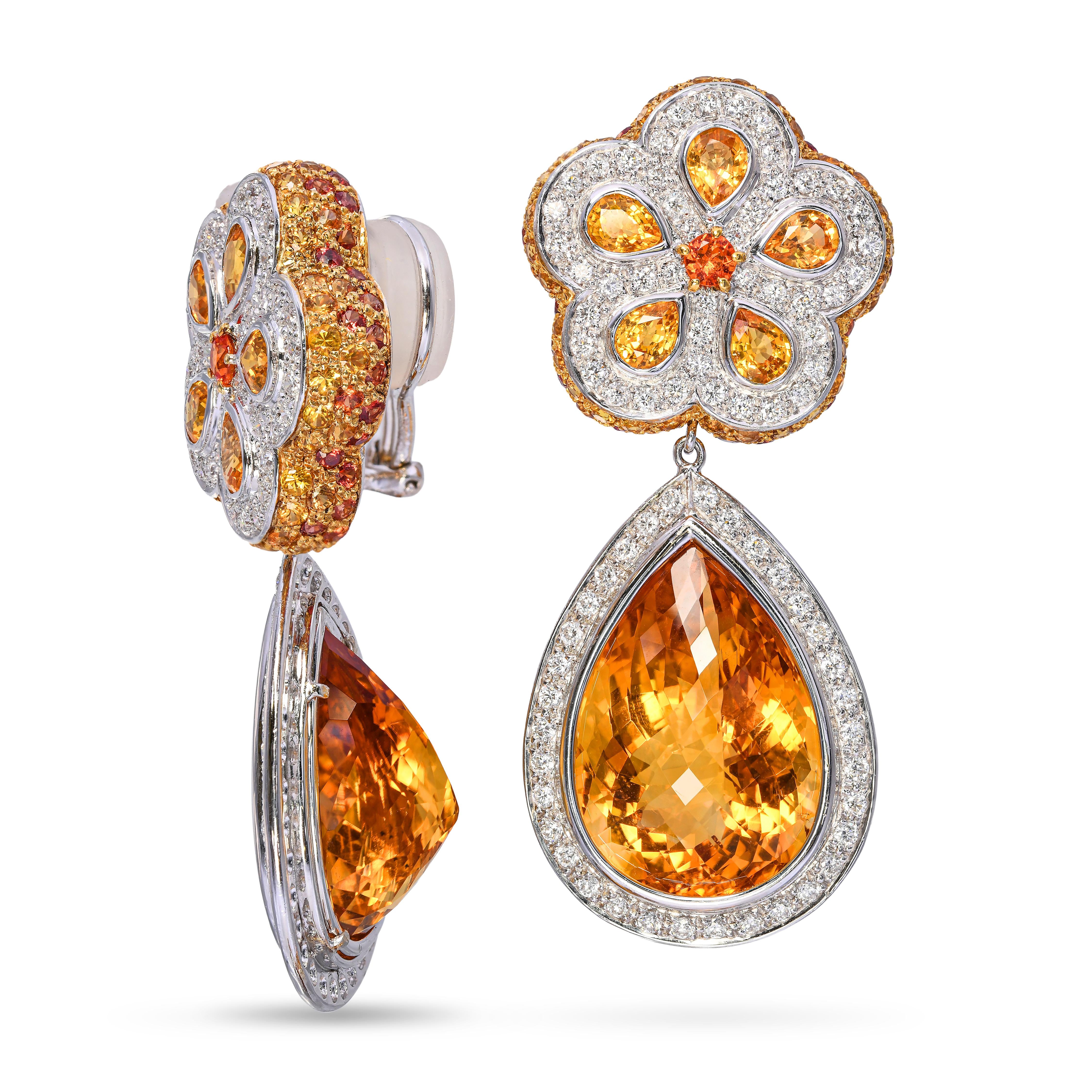 Pevtra 18k White Gold Citrine Topaz and Diamond Convertible Drop Earrings