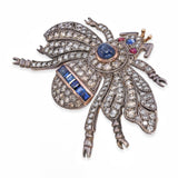 Vintage Silver & 9k Yellow Gold 3.62tcw Diamond & 3.63tcw Sapphire Bee Brooch