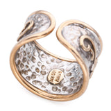 Vintage Ming's 14k Two-Tone Gold Hammered and Chased Motif Open Band Ring