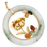 Vintage 14k Yellow Gold Multicolored Jade Flower Pendant