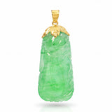 Vintage 14k Yellow Gold Carved Jadeite Jade Pendant